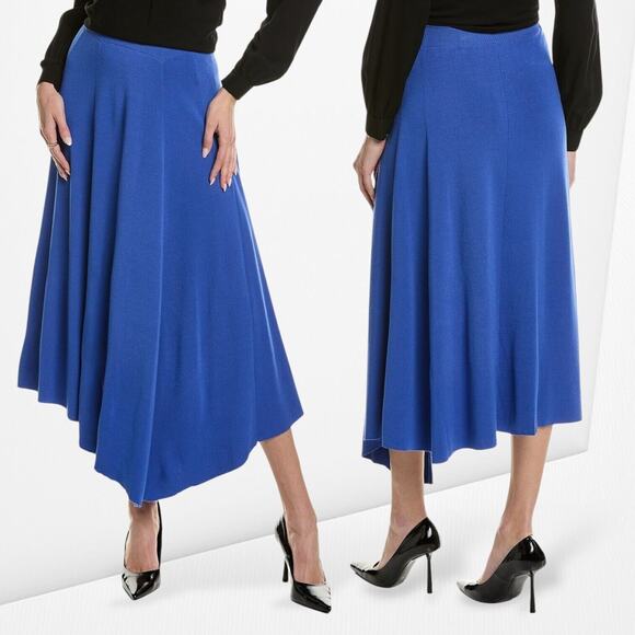 New $1298 LAFAYETTE 148 NY Asymmetric Crepe Godet Midi Skirt Tile Blue 3X Career - Picture 1 of 11